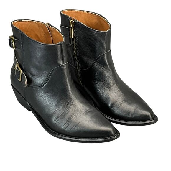 Lucky Brand Caelyn Black Leather Side Zip Up Point Toe Ankle Boot Women 6.5 - Picture 1 of 10